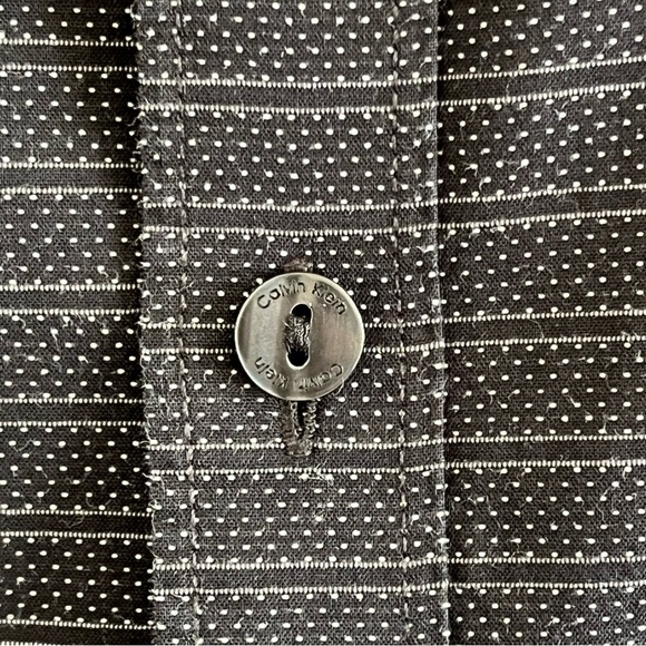 Calvin Klein Short Sleeve Button Up Shirt Black Stripe Button Sleeves Size Large - Picture 7 of 12